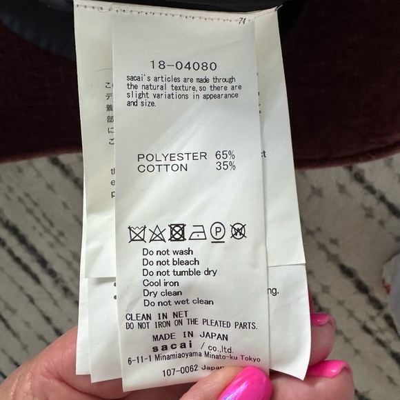 Sacai shirt dress with grommet and lace with pleating detail. - Picture 6 of 6